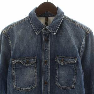 Nudie Jeans デニムシャツ カジュアルシャツ 長袖 インディゴ USED加工 S 青 ブルー