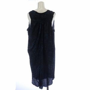 ISABEL MARANT ワンピース ノースリーブ フレア 薄手 総柄 絹 シルク 黒 ブラック 青 ブルー