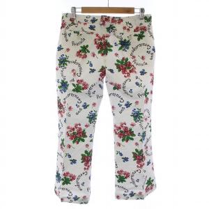 Tao AD2002 パンツ ストレートワイド ジップフライ クロップド 花柄 麻 リネン M 白 ホワイト マルチカラー