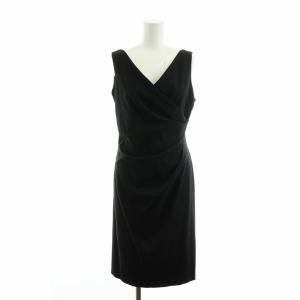 ノースリーブワンピース タグ付き カシュクール ドレープ ドレス ミドル バックジップ フレア 38 M 黒 ブラック GY30