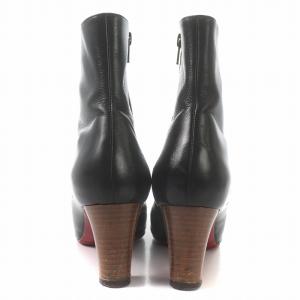 Christian Louboutin ショートブーツ ラウンドトゥ チャンキーヒール レザー サイドファスナー 36.5 23.5cm 黒 ブラック
