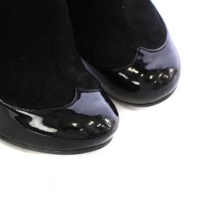 LOUIS VUITTON ロングブーツ ラウンドトゥ ハイヒール リボン スエード エナメル 切替 36 23.0cm 黒 ブラック