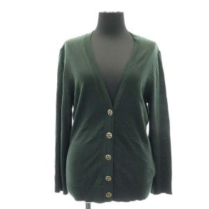 カーディガン ニット 長袖 Vネック ロゴボタン M 深緑 ダークグリーン