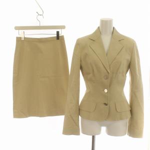 スーツ セットアップ テーラードジャケット タイトスカート シングル ひざ丈 ロゴボタン 総裏地 38 40 M ベージュ