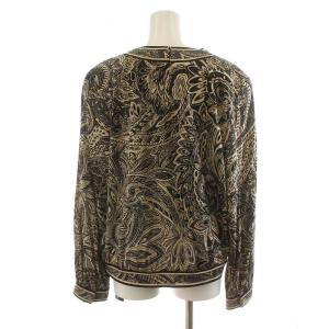LEONARD ファッション FASHION ブラウス カットソー 長袖 ウール シルク混 ペイズリー 総柄 LL ベージュ 黒 ブラック