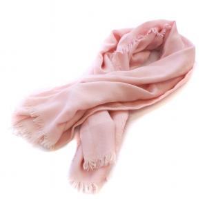 ストール ショール マフラー 大判 フリンジ ロゴ柄 ウール シルク混 フランス製 ピンク