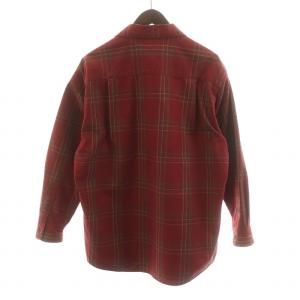 Papas シャツジャケット 長袖 コットン チェック ロゴ刺繍 50 L 赤 レッド GY19