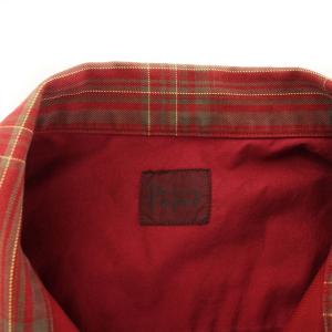 Papas シャツジャケット 長袖 コットン チェック ロゴ刺繍 50 L 赤 レッド GY19