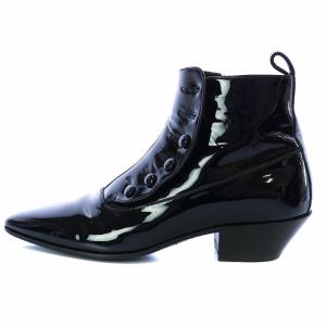 SAINT LAURENT PARIS アンクルブーツ Ankle Boots ショートブーツ ポインテッドトゥ チャンキーヒール ジップ ボタン エナメル 36