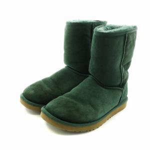 UGG australia CLASSIC SHORT II クラシック ムートンブーツ ショート ロゴ スエード US7 24cm 緑 グリーン GY19