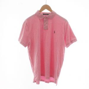 ポロシャツ カットソー 半袖 ハーフボタン ロゴ 刺繍 L ピンク GY19