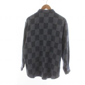 Papas シャツジャケット 長袖 ステンカラー チェック柄 コットン M 青 ブルー GY19