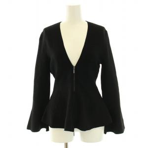 ノーカラージャケット ジップアップ フレアスリーブ 38 M 黒 ブラック