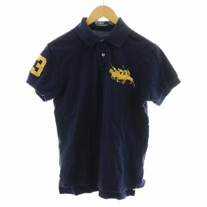 カスタムフィット ポロシャツ 半袖 トリプルポニー ハーフボタン ロゴ 刺繍 M 紺 ネイビー GY05