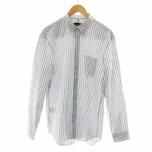 シャツ 長袖 比翼ボタン ステンカラー ストライプ柄 紺 ネイビー 白 ホワイト GY05