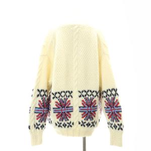 McGREGOR ヴィンテージ ニット カーディガン 総柄 ウール 深V 長袖 M オフホワイト