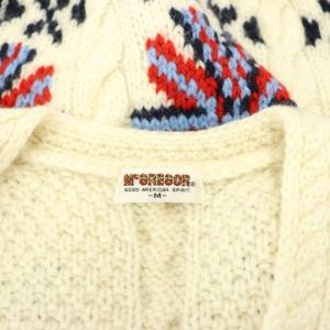 McGREGOR ヴィンテージ ニット カーディガン 総柄 ウール 深V 長袖 M オフホワイト