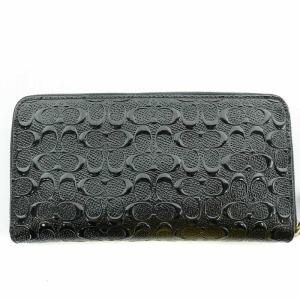 COACH アコーディオン ウォレット 長財布 ラウンドファスナー パテントレザー ゴールド金具 シグネチャー 黒 ブラック F54805