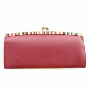 PAUL SMITH クロスオーバーストライプトリム 長財布 がま口 レザー 牛革 羊革 マルチストライプ ローズ 赤 レッド PWD545 GY18