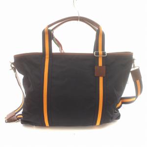 Orobianco 2way トートバッグ ショルダーバッグ ビジネス ブリーフケース ナイロン レザー 裏地総柄 ロゴ金具 紺 ネイビー