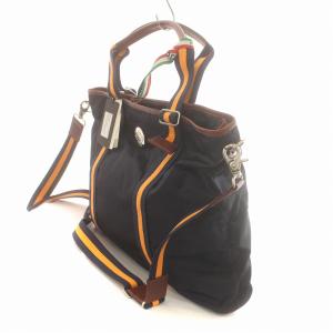 Orobianco 2way トートバッグ ショルダーバッグ ビジネス ブリーフケース ナイロン レザー 裏地総柄 ロゴ金具 紺 ネイビー