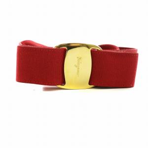 Salvatore Ferragamo ベルト ヴァラ リボン ゴールド金具 ロゴ 赤 レッド GY11
