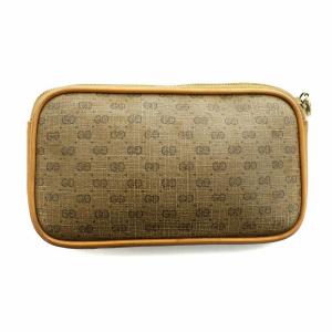 GUCCI オールドグッチ ヴィンテージ ポーチ 小物入れ 総柄 インターロッキング GG柄 PVC レザー ロゴ 茶 ブラウン GY11