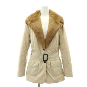 ジャケット アウター ミドル丈 中綿 ラビットファー ノバチェック 総裏地 40 ベージュ 茶色 ブラウン