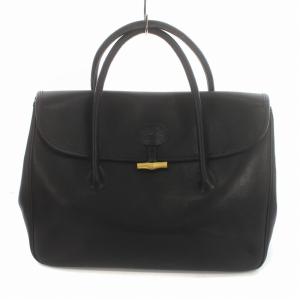 ロゾ ハンドバック トートバッグ レザー バンブー型金具 マグネット開閉 黒 ブラック