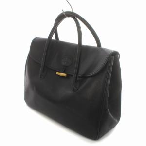 Longchamp ロゾ ハンドバック トートバッグ レザー バンブー型金具 マグネット開閉 黒 ブラック