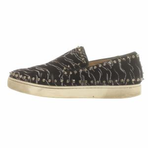 Christian Louboutin スリッポン スニーカー スパイクスタッズ 総柄 ラメ ベロア 42.5 27.5cm 黒 ブラック