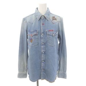 デニムシャツ 長袖 ウエスタン ワッペン 刺繍 M ライトブルー