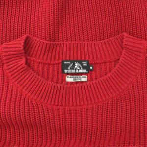 HYSTERIC GLAMOUR ニット セーター プルオーバー HGC刺繍 長袖 リネン混 M 赤 白 レッド ホワイト