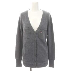 カーディガン ニット エルボーパッチ パンダ ワッペン 長袖 F グレー