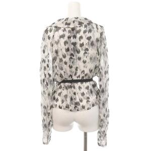 ANN DEMEULEMEESTER リボンベルト デザイン シアー シャツ ブラウス 長袖 フロントボタン シルク 36 XS 黒 ブラック 白 ホワイト