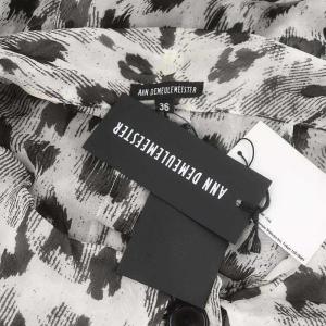 ANN DEMEULEMEESTER リボンベルト デザイン シアー シャツ ブラウス 長袖 フロントボタン シルク 36 XS 黒 ブラック 白 ホワイト