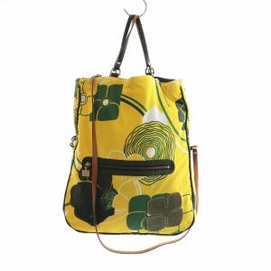 JAMIN PUECH トートバッグ ショルダー 2WAY ロゴ レザー 総柄 ポーチ付き 黄 イエロー 緑 グリーン GY19