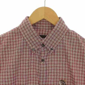 DSQUARED2 17SS ボタンダウンシャツ チェック柄 長袖 ロゴ金具 46 M 赤 レッド