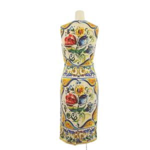 DOLCE&GABBANA ノースリーブワンピース ロング バラ柄 花柄 フラワー 絹 シルク 38 M マルチカラー