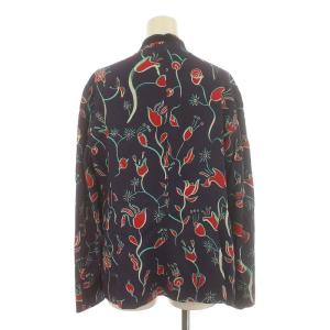 EMPORIO ARMANI ノーカラージャケット 比翼 総柄 長袖 サイドベンツ 46 M 紫 パープル 赤 レッド