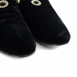 YVES SAINT LAURENT リヴゴーシュ オペラシューズ ローファー スリッポン モック ビジュー ベロア ベルベット 42 27.0cm 黒 ブラック