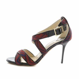 JIMMY CHOO サンダル パンプス エナメル オープントゥ ピンヒール ストラップ 37.5 24cm 黒 ブラック 赤