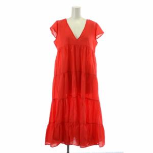 トゥモローランド TOMORROWLAND 別注 ワンピース ロング Vネック フレンチスリーブ XS 赤 レッド