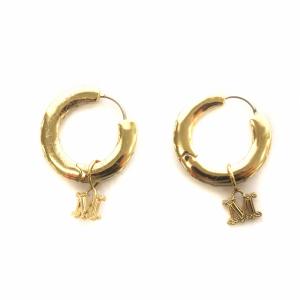 Max Mara フープピアス イヤリング 両耳用 アクセサリー ラインストーン クリスタル Mロゴ ゴールド色 GY19