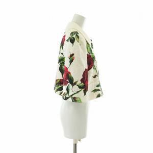 DOLCE&GABBANA ステンカラージャケット 絹 シルク混 七分袖 ショート丈 花柄 バラ 44 L 白 ホワイト 赤 レッド