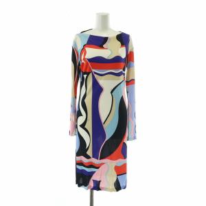 ワンピース 絹 シルク混 長袖 ロング 総柄 38 S マルチカラー