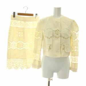 セットアップ 上下 ノーカラージャケット タイトスカート ひざ丈 ジップフライ レース 花柄 38 S