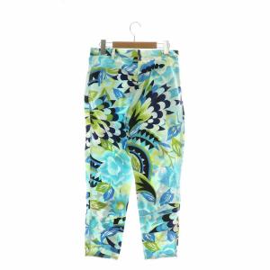 Max Mara 白タグ テーパードパンツ 総柄 ジップフライ 40 M 青 ブルー 緑 グリーン