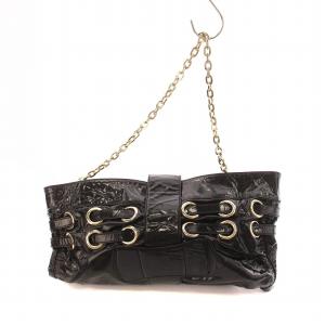 JIMMY CHOO 2WAY チェーンショルダー バッグ クラッチ パテント レザー ゴールド金具 黒 ブラック GY99