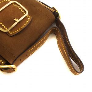TORY BURCH ワンショルダーバッグ スウェード レザー スタッズ ロゴ ゴールド金具 茶 ブラウン GY99